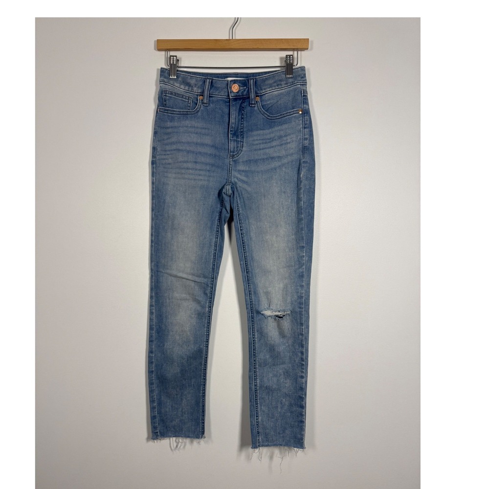 Distressed LC Lauren Conrad Womens 4 Skinny Jeans Light Wash Raw Hem High Rise